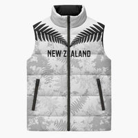 Custom New Zealand Silver Fern Football Sleeveless Puffer Jacket Go Aotearoa Grunge White - Polynesian Pride