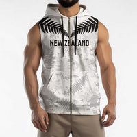 Custom New Zealand Silver Fern Football Sleeveless Zip Hoodie Go Aotearoa Grunge White - Polynesian Pride