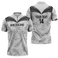 Custom New Zealand Silver Fern Football Zipper Polo Shirt Go Aotearoa Grunge White - Polynesian Pride