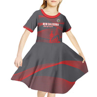 Custom New Caledonia Football Kid Short Sleeve Dress Allez Les Cagous Grey Version - Polynesian Pride