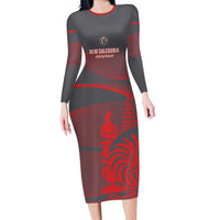 Custom New Caledonia Football Long Sleeve Bodycon Dress Allez Les Cagous Grey Version - Polynesian Pride