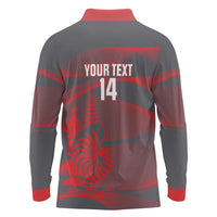 Custom New Caledonia Football Long Sleeve Polo Shirt Allez Les Cagous Grey Version - Polynesian Pride