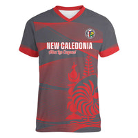 Custom New Caledonia Football Women V-Neck T-Shirt Allez Les Cagous Grey Version - Polynesian Pride