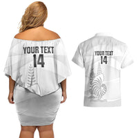 Custom New Caledonia Football Couples Matching Off Shoulder Short Dress and Hawaiian Shirt Allez Les Cagous White Version - Polynesian Pride