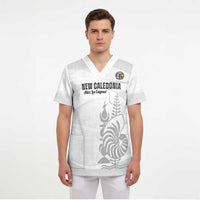Custom New Caledonia Football Scrub Top Allez Les Cagous White Version - Polynesian Pride