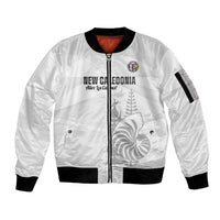 Custom New Caledonia Football Sleeve Zip Bomber Jacket Allez Les Cagous White Version - Polynesian Pride