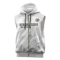 Custom New Caledonia Football Sleeveless Zip Hoodie Allez Les Cagous White Version LT14 White - Polynesian Pride
