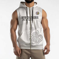Custom New Caledonia Football Sleeveless Zip Hoodie Allez Les Cagous White Version LT14 - Polynesian Pride