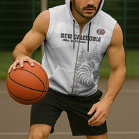 Custom New Caledonia Football Sleeveless Zip Hoodie Allez Les Cagous White Version LT14 - Polynesian Pride