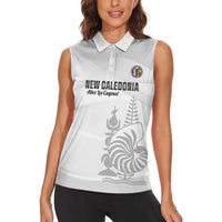 Custom New Caledonia Football Women Sleeveless Polo Shirt Allez Les Cagous White Version - Polynesian Pride