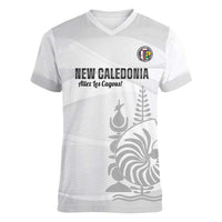Custom New Caledonia Football Women V-Neck T-Shirt Allez Les Cagous White Version - Polynesian Pride