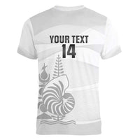 Custom New Caledonia Football Women V-Neck T-Shirt Allez Les Cagous White Version - Polynesian Pride