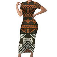 Bula Fiji Tapa Family Matching Short Sleeve Bodycon Dress and Hawaiian Shirt Fijian Masi Vintage Vibes - Polynesian Pride