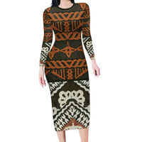 Bula Fiji Tapa Long Sleeve Bodycon Dress Fijian Masi Vintage Vibes - Polynesian Pride