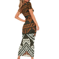 Bula Fiji Tapa Short Sleeve Bodycon Dress Fijian Masi Vintage Vibes - Polynesian Pride