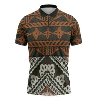 Bula Fiji Tapa Zipper Polo Shirt Fijian Masi Vintage Vibes - Polynesian Pride