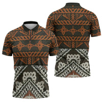Bula Fiji Tapa Zipper Polo Shirt Fijian Masi Vintage Vibes - Polynesian Pride