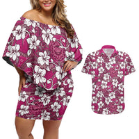 Piqi Bula Fiji Couples Matching Off Shoulder Short Dress and Hawaiian Shirt Fijian Tapa Seamless Hibiscus - Polynesian Pride
