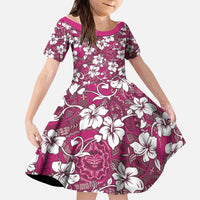 Piqi Bula Fiji Kid Short Sleeve Dress Fijian Tapa Seamless Hibiscus - Polynesian Pride