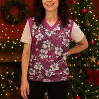 Piqi Bula Fiji Christmas Knitted V-Neck Vest Fijian Tapa Seamless Hibiscus - Polynesian Pride