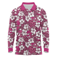Piqi Bula Fiji Long Sleeve Polo Shirt Fijian Tapa Seamless Hibiscus - Polynesian Pride