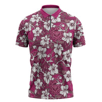 Piqi Bula Fiji Zipper Polo Shirt Fijian Tapa Seamless Hibiscus - Polynesian Pride