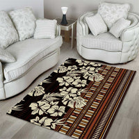 Bula Fiji Masi Area Rug Tapa Tropical Hibiscus Half Stylized - Polynesian Pride