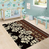 Bula Fiji Masi Area Rug Tapa Tropical Hibiscus Half Stylized - Polynesian Pride