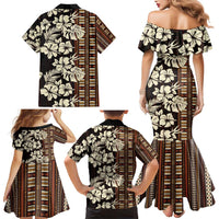 Bula Fiji Masi Family Matching Mermaid Dress and Hawaiian Shirt Tapa Tropical Hibiscus Half Stylized - Polynesian Pride