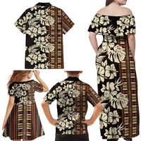 Bula Fiji Masi Family Matching Off Shoulder Maxi Dress and Hawaiian Shirt Tapa Tropical Hibiscus Half Stylized - Polynesian Pride