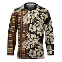 Bula Fiji Masi Hockey Jersey Tapa Tropical Hibiscus Half Stylized LT14 Unisex Brown - Polynesian Pride