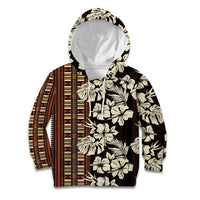 Bula Fiji Masi Kid Hoodie Tapa Tropical Hibiscus Half Stylized LT14 Hoodie Brown - Polynesian Pride