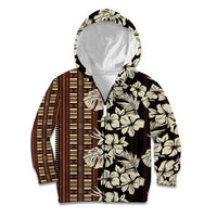Bula Fiji Masi Kid Hoodie Tapa Tropical Hibiscus Half Stylized LT14 Zip Hoodie Brown - Polynesian Pride