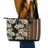 Bula Fiji Masi Leather Tote Bag Tapa Tropical Hibiscus Half Stylized - Polynesian Pride