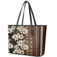 Bula Fiji Masi Leather Tote Bag Tapa Tropical Hibiscus Half Stylized - Polynesian Pride