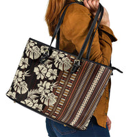 Bula Fiji Masi Leather Tote Bag Tapa Tropical Hibiscus Half Stylized - Polynesian Pride