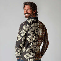 Bula Fiji Masi Long Sleeve Polo Shirt Tapa Tropical Hibiscus Half Stylized - Polynesian Pride
