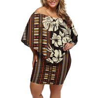 Bula Fiji Masi Off Shoulder Short Dress Tapa Tropical Hibiscus Half Stylized - Polynesian Pride