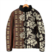 Bula Fiji Masi Padded Jacket Tapa Tropical Hibiscus Half Stylized - Polynesian Pride