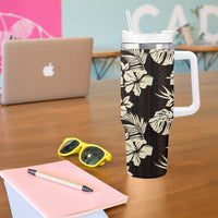Bula Fiji Masi Tumbler With Handle Tapa Tropical Hibiscus Half Stylized - Polynesian Pride