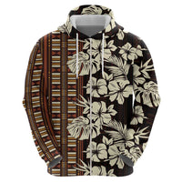 Bula Fiji Masi Zip Hoodie Tapa Tropical Hibiscus Half Stylized - Polynesian Pride