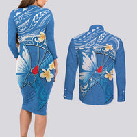 Polynesia Diabetes Awareness Month Couples Matching Long Sleeve Bodycon Dress and Long Sleeve Button Shirt In November We Wear Blue