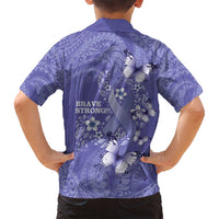 Polynesia Stomach Cancer Awareness Family Matching Long Sleeve Bodycon Dress and Hawaiian Shirt Periwinkle Ribbon Brave Strong!