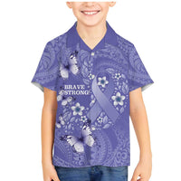 Polynesia Stomach Cancer Awareness Family Matching Mermaid Dress and Hawaiian Shirt Periwinkle Ribbon Brave Strong!