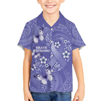 Polynesia Stomach Cancer Awareness Kid Hawaiian Shirt Periwinkle Ribbon Brave Strong!