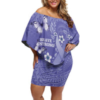 Polynesia Stomach Cancer Awareness Off Shoulder Short Dress Periwinkle Ribbon Brave Strong! LT14 Women Periwinkle - Polynesian Pride