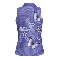 Polynesia Stomach Cancer Awareness Women Sleeveless Polo Shirt Periwinkle Ribbon Brave Strong! LT14 - Polynesian Pride