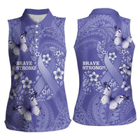 Polynesia Stomach Cancer Awareness Women Sleeveless Polo Shirt Periwinkle Ribbon Brave Strong! LT14 - Polynesian Pride