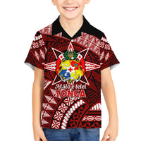 Malo e lelei Tonga Family Matching Off Shoulder Short Dress and Hawaiian Shirt Tongan Ngatu Pattern Red Version LT14 Son's Shirt Red - Polynesian Pride