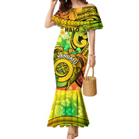 Halo Vanuatu Family Matching Mermaid Dress and Hawaiian Shirt Sand Drawing Turtle Polynesian Tropical Flowers LT14 Mom's Dress Reggae - Polynesian Pride